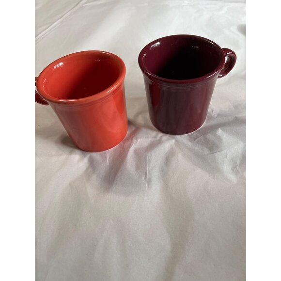 Fiesta Ware burgundy & Coral Ceramic Coffee Cups 8 Oz Set Of 2 Vintage - Picture 2 of 4
